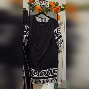 SHEIN Black Midi Dress with White Patterns